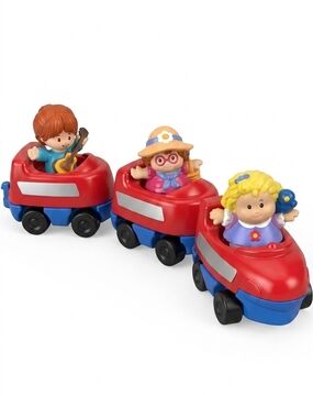 Vintage Little People Red & Blue Connecting Car Train Set with 3 Figures